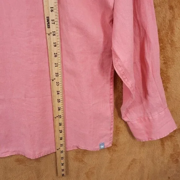 PETER MILLAR Shirt Mens XL Pink Button Up Coastal Garment Dyed 100% Linen $160